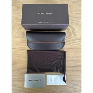 Giorgio Armani Glasses Case, Brown, Eyeglasses Frames Pouch Eyewear Designer
